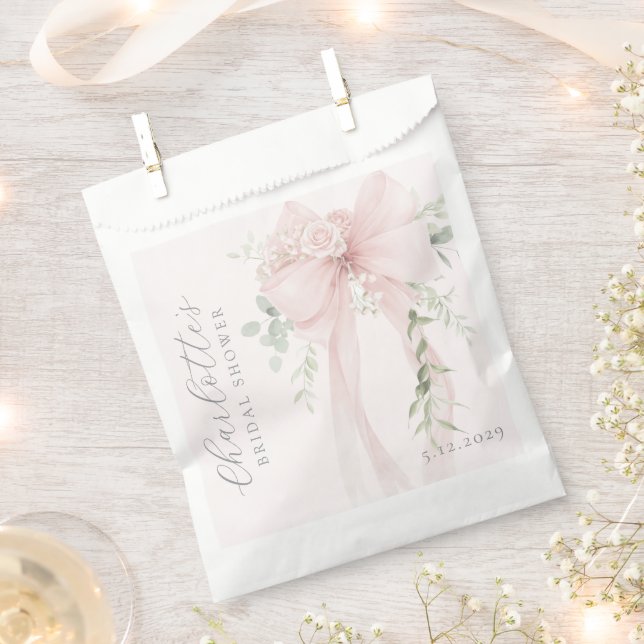 Coquette Bow Greenery Bridal Shower Favour Bags (Clipped)