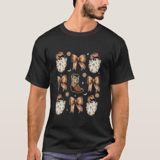 Coquette Bow Halloween Ghost Western Cowboy Boots  T-Shirt