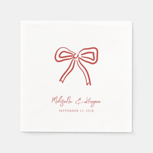 Coquette Bow Hand Drawn Personalised Wedding  Napkin (Front)