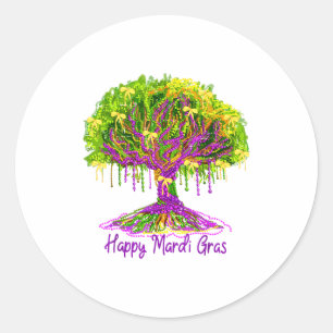 Coquette Bow Happy Mardi Gras Tree Beads Carnival  Classic Round Sticker