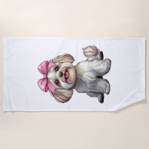 Coquette Bow Havanese Dog Mum Girl Pink Beach Towel