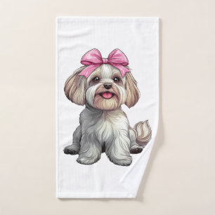 Coquette Bow Havanese Dog Mum Girl Pink Hand Towel