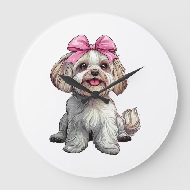 Coquette Bow Havanese Dog Mum Girl Pink Large Clock (Front)