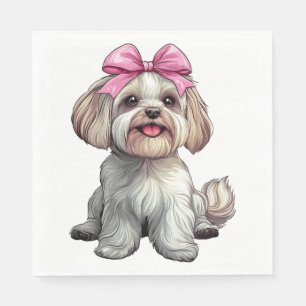 Coquette Bow Havanese Dog Mum Girl Pink Napkin
