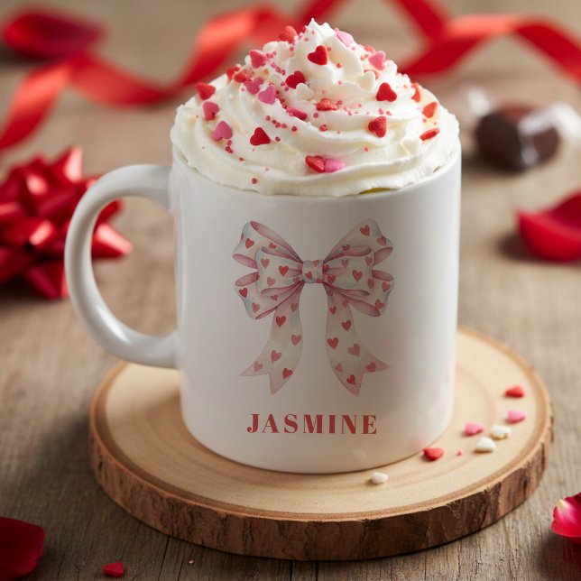 Coquette Bow Heart Pattern Valentine's Day Coffee Mug (Coquette Bow Heart Pattern Valentine's Day Coffee Mug
)