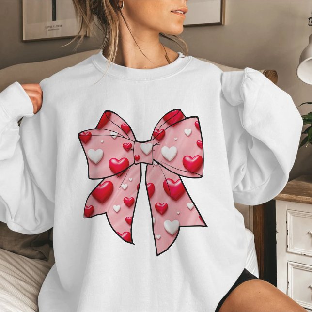 Coquette Bow Heart Red Pattern Valentine's Day Sweatshirt (Creator Uploaded)