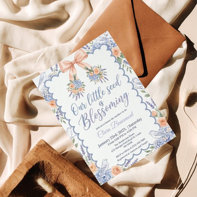 Coquette Bow Hydrangea baby shower  Invitation (Creator Uploaded)