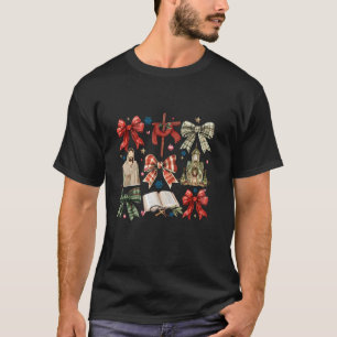 Coquette Bow Jesus Christmas Baby Christian Nativi T-Shirt