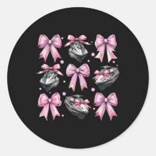 Coquette Bow Jet Ski Jet Skiing Girl Mom Pink Moth Classic Round Sticker