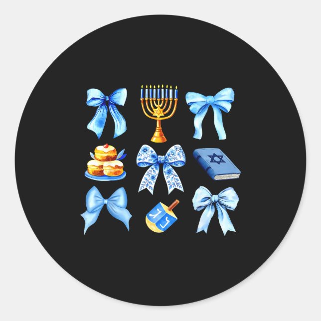 Coquette Bow Jewish Holiday Chanukah Hanukkah Meno Classic Round Sticker (Front)