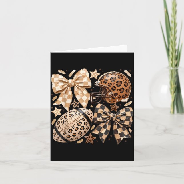 Coquette bow leopard football mum touchdown funny card (Front)