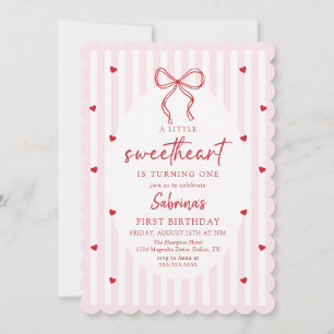 Coquette Bow Little Sweetheart Birthday Invitation