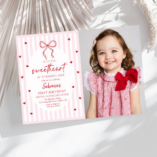 Coquette Bow Little Sweetheart Birthday Photo Invitation
