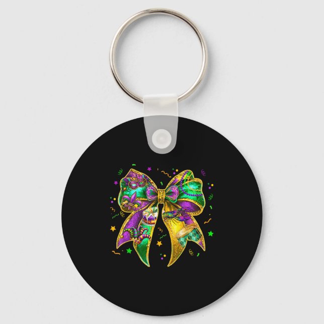 Coquette Bow Mardi Gras New Orleans Fleur De Lis F Key Ring (Front)