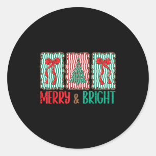 Coquette Bow Merry And Bright Christmas Tree Girl  Classic Round Sticker