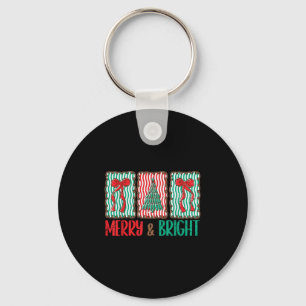 Coquette Bow Merry And Bright Christmas Tree Girl  Key Ring