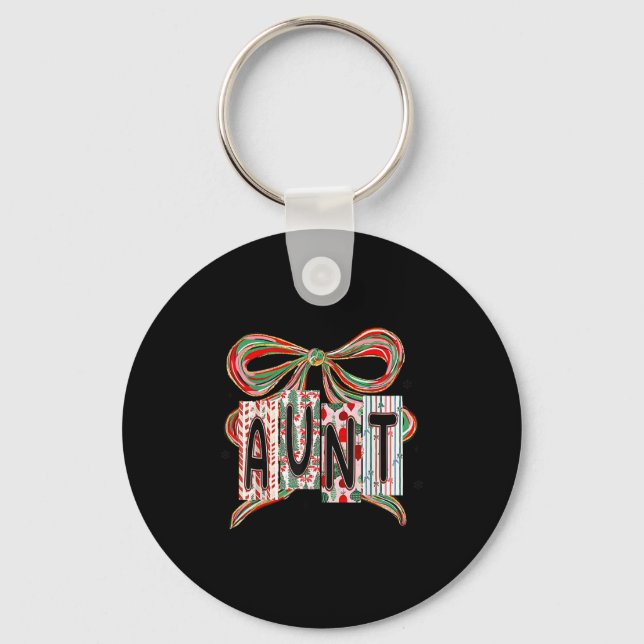 Coquette Bow Merry Christmas Aunt Grandma Xmas Paj Key Ring (Front)