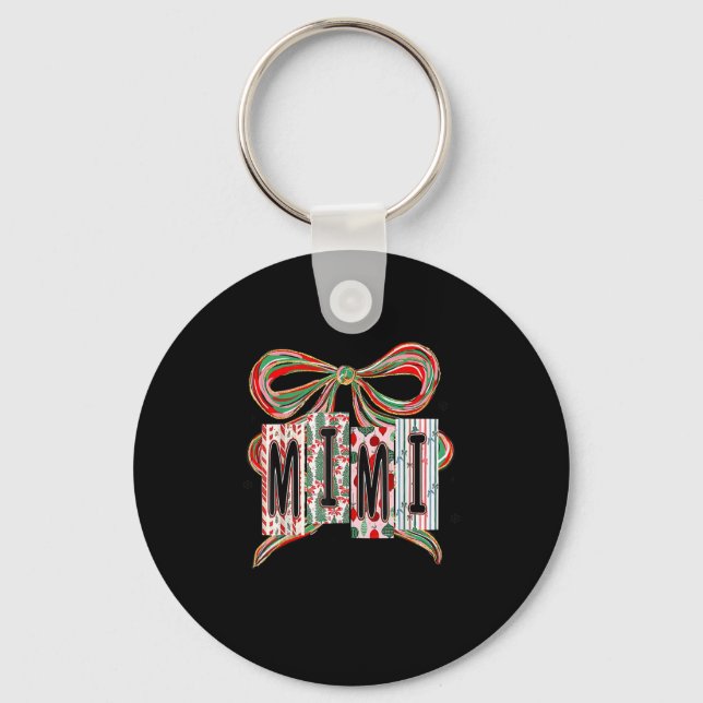 Coquette Bow Merry Christmas Mimi Grandma Xmas Paj Key Ring (Front)