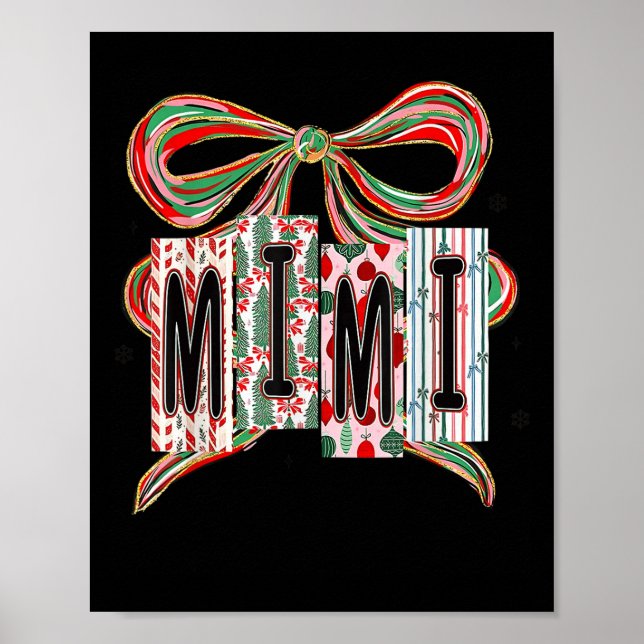 Coquette Bow Merry Christmas Mimi Grandma Xmas Paj Poster (Front)