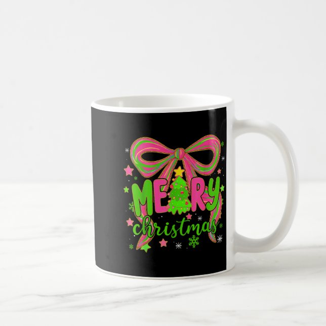 Coquette Bow Merry Christmas Tree Xmas Holiday Gir Coffee Mug (Right)