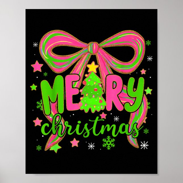 Coquette Bow Merry Christmas Tree Xmas Holiday Gir Poster (Front)