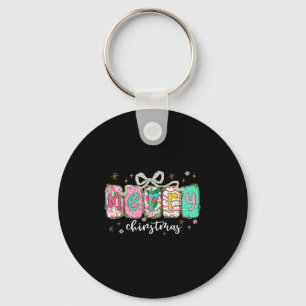 Coquette Bow Merry Christmas Xmas Pajamas Snowflak Key Ring