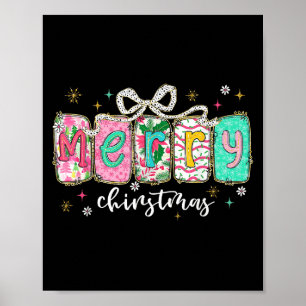 Coquette Bow Merry Christmas Xmas Pajamas Snowflak Poster