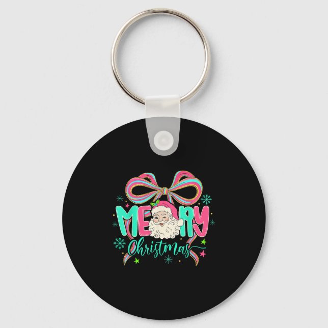 Coquette Bow Merry Christmas Xmas Santa Snowflake  Key Ring (Front)