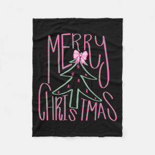 Coquette Bow Merry Christmas Xmas Tree Family Paja Fleece Blanket