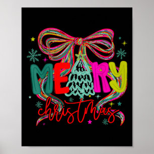 Coquette Bow Merry Christmas Xmas Tree Holiday San Poster