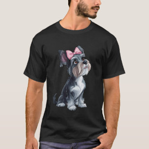 Coquette Bow Miniature Schnauzer Dog Mum Pink Ribb T-Shirt
