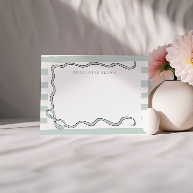 Coquette Bow & Mint Green Stripes Personalised Card (Creator Uploaded)