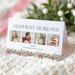 Coquette Bow Mistletoe Happiest Holidays 4 Photo Holiday Card