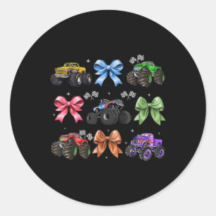 Coquette Bow Monster Truck Mothers Day Mum Girl Classic Round Sticker