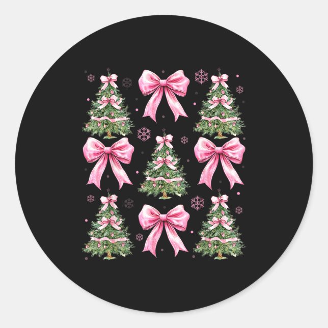 Coquette Bow Nk Christmas Tree Xmas Pajamas Women  Classic Round Sticker (Front)