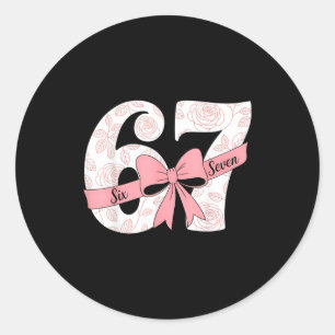 Coquette Bow Number 67 Meme Nk Floral  Classic Round Sticker
