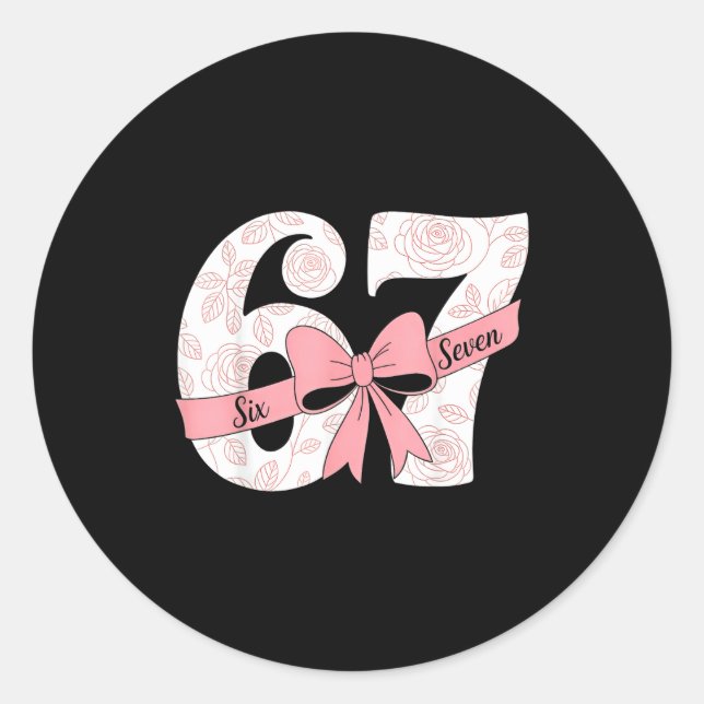 Coquette Bow Number 67 Meme Nk Floral  Classic Round Sticker (Front)