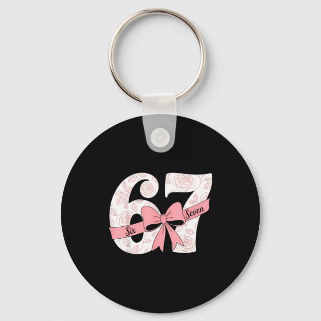 Coquette Bow Number 67 Meme Nk Floral  Key Ring (Front)