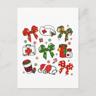 Coquette Bow Nurse Christmas Nursing Merry Xmas Announcement Postcard