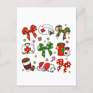 Coquette Bow Nurse Christmas Nursing Merry Xmas Invitation Postcard