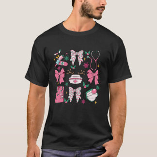 Coquette Bow Nurse Pink Christmas Stethoscope Nurs T-Shirt