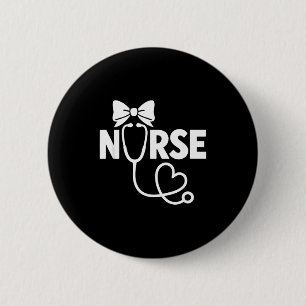 Coquette Bow Nurse Stethoscope Heart Artwork 6 Cm Round Badge