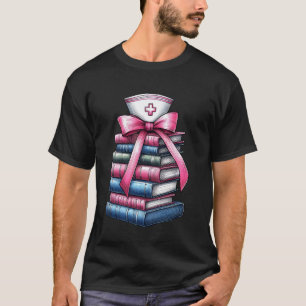 Coquette Bow Nursing School Future Nurse Books Pin T-Shirt