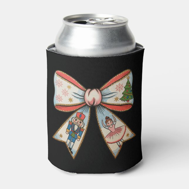 Coquette Bow Nutcracker Christmas Family Holiday Can Cooler (Can Front)