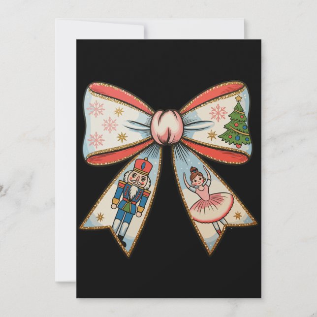 Coquette Bow Nutcracker Christmas Family Holiday Card (Front)