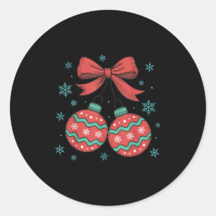 Coquette Bow Ornament Cherries Christmas Holiday G Classic Round Sticker