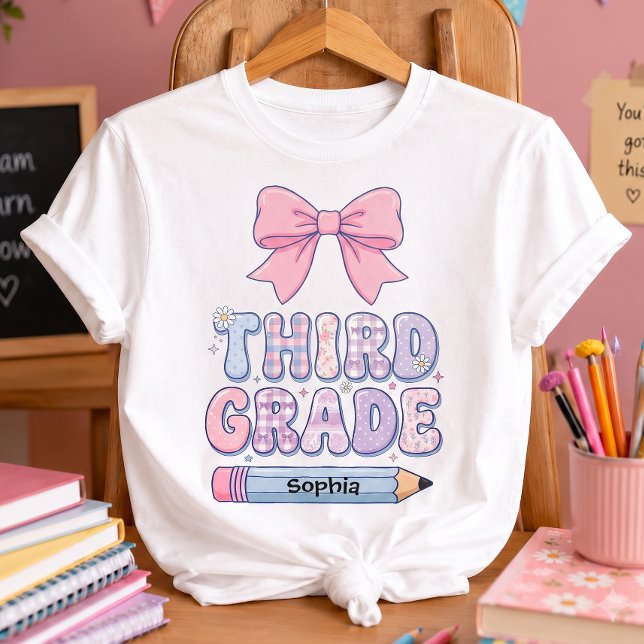 Coquette Bow Pastel Third Grade Girl Custom T-Shirt (Creator Uploaded)