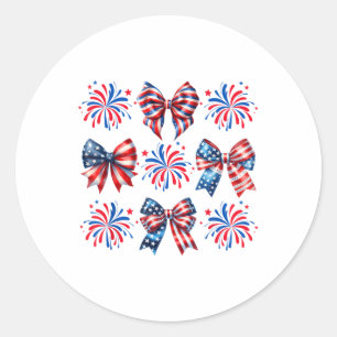 Coquette Bow Patriotic American Usa Flag Happy 4th Classic Round Sticker
