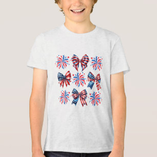 Coquette Bow Patriotic American Usa Flag Happy 4th Tri-Blend Shirt