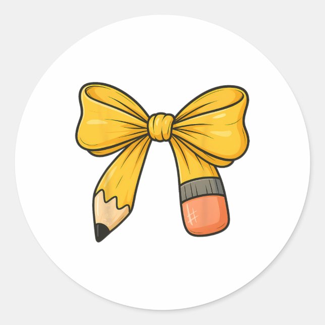 Coquette Bow Pencil Back To School First Day Teach Classic Round Sticker (Front)